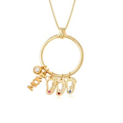 Cercle de charme personnalisé pour maman avec 1 à 8 pendentifs en forme de pieds de bébé, cadeau parfait pour la fête des mères