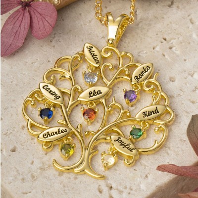 Collier personnalisé arbre de vie nom de famille cadeau de Noël pour maman grand-mère amour idée cadeau pour femme