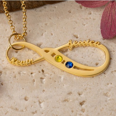 Collier prénom infini personnalisé avec pierres de naissance cadeau Saint Valentin pour petite amie cadeau d'anniversaire pour femme