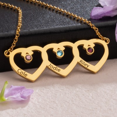 Collier de nom de charme de coeur personnalisé avec des conceptions de pierre de naissance cadeau d'anniversaire cadeau de nouvelle maman