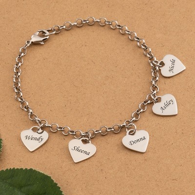 Bracelet personnalisé avec 1-5 breloques coeur personnalisées