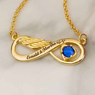 Collier Infinity Angel Wing avec pierre de naissance