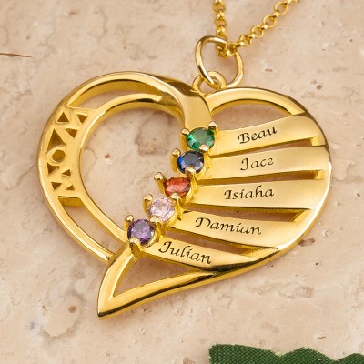 Collier de maman en forme de coeur personnalisé avec des conceptions de pierre de naissance Cadeau pour les femmes Cadeau de fête des mères pour maman