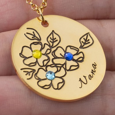 Collier fleur de naissance personnalisé pour elle avec 1 à 9 pierres de naissance