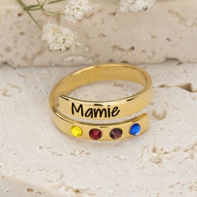 Bague de nom d'enveloppe de pierre de naissance personnalisée avec 1-8 pierres de naissance cadeau de fête des mères