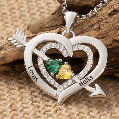 Collier personnalisé avec pierre de naissance en forme de cœur et de flèche de Cupidon, cadeaux d'amour pour son anniversaire, idées cadeaux pour femme