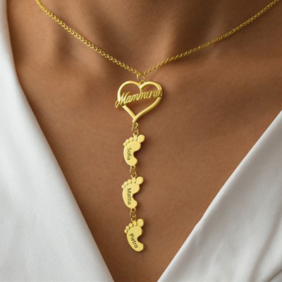 Collier maman personnalisé avec pendentifs pieds de bébé 1-10