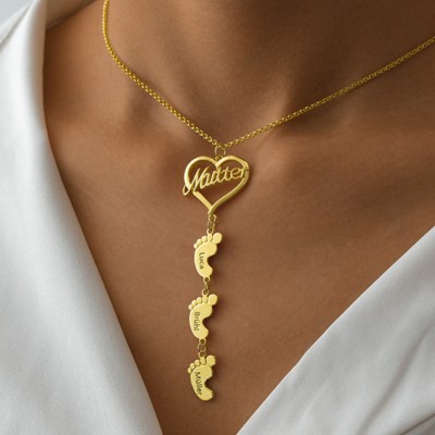 Collier maman personnalisé avec pendentifs pieds de bébé 1-10