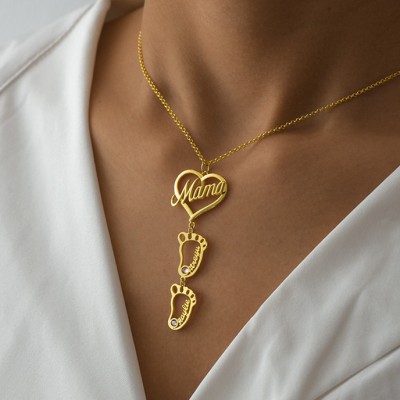 Collier maman personnalisé avec pendentifs pieds de bébé 1-10