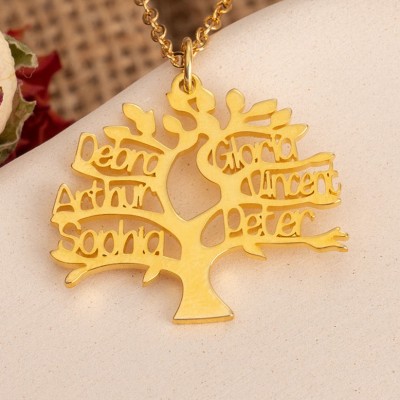 Collier personnalisé de nom d'arbre généalogique avec 1-6 noms