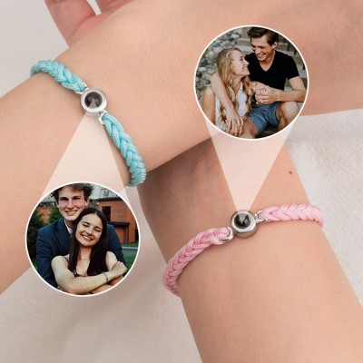 Cadeau commémoratif de bracelet de projection de photo de couple personnalisé pour petit ami Saint Valentin Cadeau pour Lui