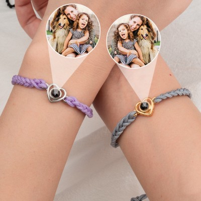 Bracelet de couple de projection de photo de coeur personnalisé Cadeau de la Saint-Valentin pour le cadeau d'anniversaire de petit ami pour lui