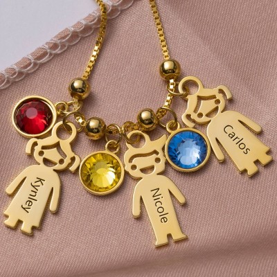 Collier à breloques personnalisé pour enfants avec des motifs de pierre de naissance Cadeau de fête des mères pour maman Cadeau d'amour pour femme