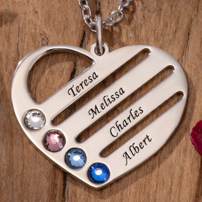 Collier personnalisé en forme de coeur avec pierre de naissance, collier avec nom pour femme, cadeau d'anniversaire pour son cadeau d'anniversaire