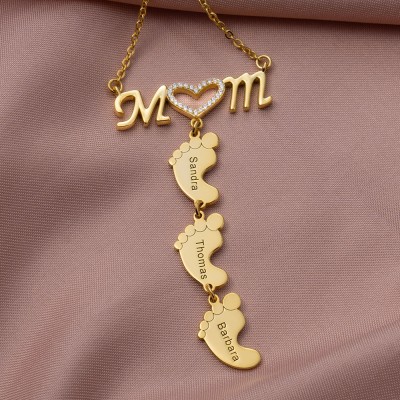 Personnalisé incrusté bébé pieds pendentif collier cadeau pour femme nouvelle maman cadeau fête des mères cadeau pour maman grand-mère