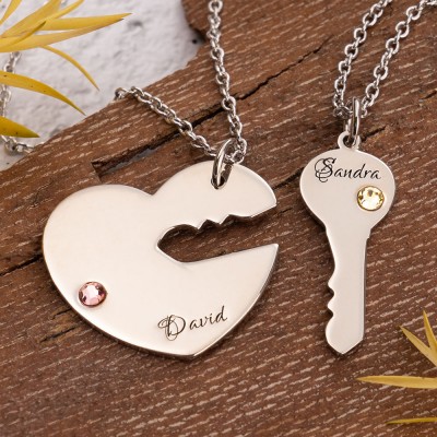 Collier Gravé Personnalisé Clé À Mon Coeur Nom Pendentif Ensemble Pour Couple