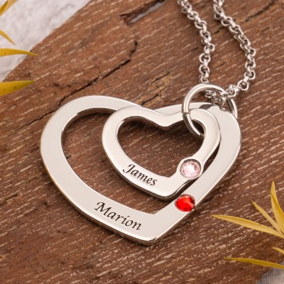 Collier personnalisé de pierre de naissance de coeur de flottement de coeur pour le cadeau de jour de Valentine de petite amie pour la femme