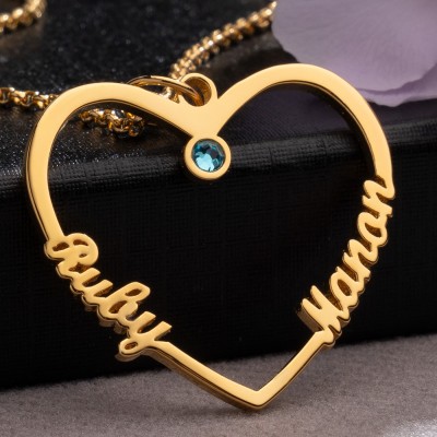 Collier avec pendentif coeur personnalisé avec pierre de naissance bijoux de couple personnalisés cadeaux d'anniversaire de mariage