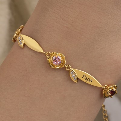 Bracelet Prénom Personnalisé avec des Idées Cadeaux de Pierre de Naissance pour le Cadeau d'Anniversaire de Maman