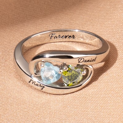 Paire personnalisée de coeurs Infinity Birthstone Promise Ring pour femme Saint Valentin cadeau pour petite amie