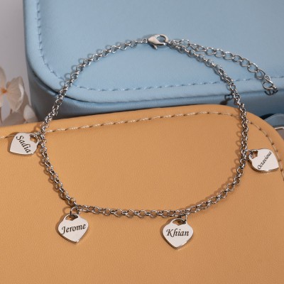 Bracelet à breloques coeur personnalisé gravé avec des noms cadeau pour son cadeau de fête des mères