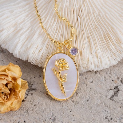 Collier en or avec coquille de mère de fleur de mois de naissance personnalisé avec cadeau de pierre de naissance pour maman, grand-mère