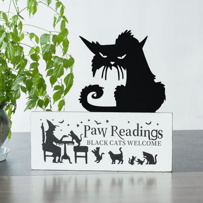 Halloween Paw Readings Panneau Bois Style Vintage