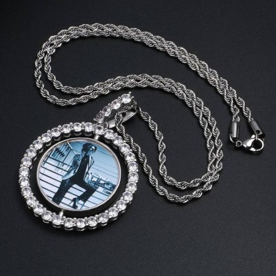 Collier pendentif photo médaillon double face rotatif personnalisé pour votre amour