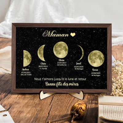 Cadre familial personnalisé avec impression de phases de lune pour maman, cadeau d'anniversaire pour maman, idées cadeaux pour la fête des mères