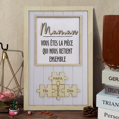 Maman personnalisée, vous êtes la pièce qui nous tient ensemble, pièces de puzzle, signe de nom, cadeau de fête des mères