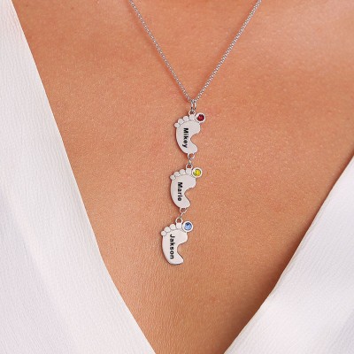 Collier Maman Personnalisé en Argent avec Pieds de Bébé 1-10 Pendentifs