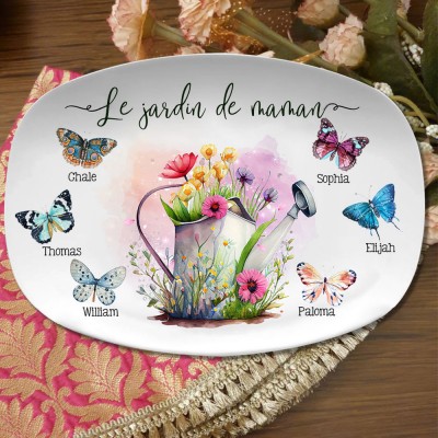 Plateau de papillons de jardin de grand-mère personnalisé avec noms de petits-enfants, cadeaux de Noël pour grand-mère maman