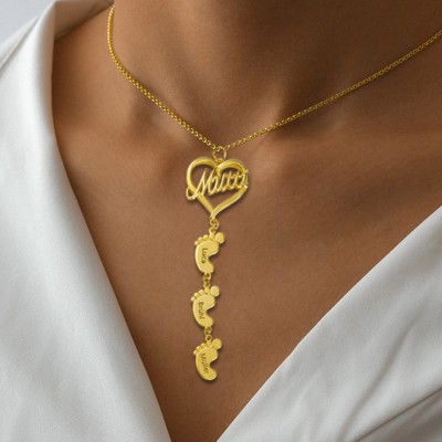 Collier maman personnalisé avec pendentifs pieds de bébé 1-10