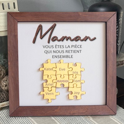 Pièces de puzzle en bois personnalisées pour maman, cadre avec nom, cadeau unique pour grand-mère, idées cadeaux pour la fête des mères