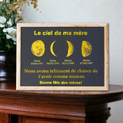 Cadre imprimé personnalisé avec phases de lune et ciel de maman, avec noms d'enfants, cadeaux significatifs pour la fête des mères