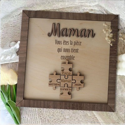 Maman Vous êtes la pièce qui nous tient ensemble Pièces de puzzle personnalisées Signe de nom Cadeau d'amour pour grand-mère maman