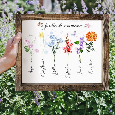 Signe personnalisé de fleur de naissance de jardin de grand-mère avec le nom de petits-enfants, cadeau de Noël pour maman grand-mère