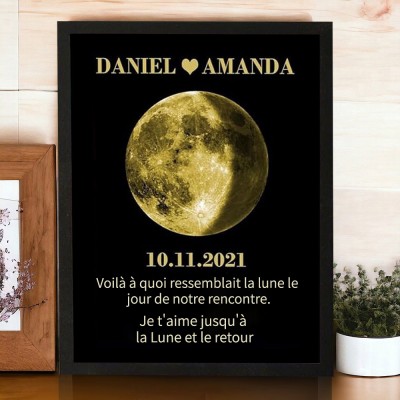 La lune ressemblait au jour où nous nous sommes rencontrés, cadre imprimé personnalisé avec Phase de lune, cadeau d'anniversaire pour Couple