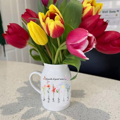 Vase à fleurs de naissance personnalisé dans le jardin de grand-mère, idées cadeaux de Noël