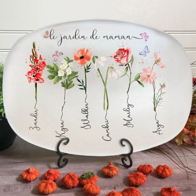 Plateau de fleurs personnalisé du mois de naissance du jardin de grand-mère avec noms d'enfants, cadeau de Noël pour grand-mère maman