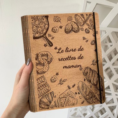 Livre de recettes familial personnalisé en bois, idées cadeaux pour le jour de Noël