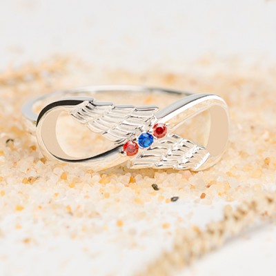 Bague infinité d'ailes d'ange personnalisée en argent sterling S925 avec pierres de naissance pour elle