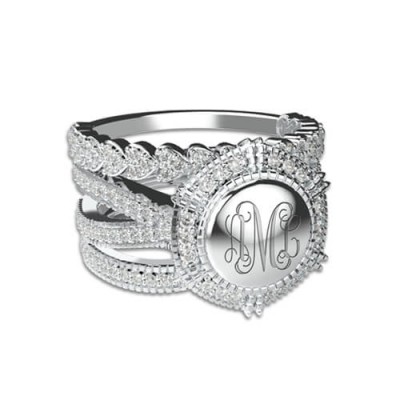 Bague monogramme empilable gravée sur mesure en argent sterling S925