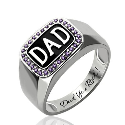 Bague pour papa avec pierre de naissance en argent sterling S925 plaquée platine pour lui