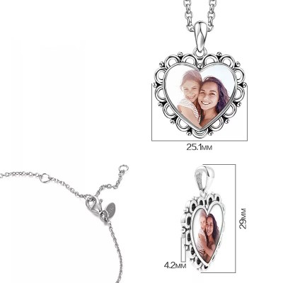 Collier photo coeur gravé en argent S925