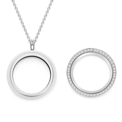 Collier médaillon flottant rond en cristal avec breloque photo coeur