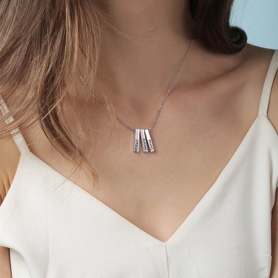 Collier de barre 3d vertical gravable personnalisé en argent avec 1-3 barres gravées