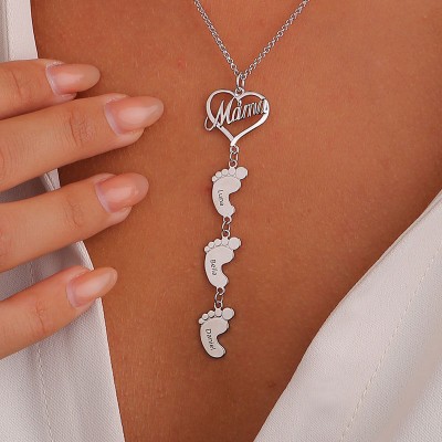 Collier Maman Personnalisé Avec Pieds De Bébé 1-10 Pendentifs