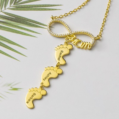 Collier Maman Infini Personnalisé Avec Pieds De Bébé 1-10 Pendentifs