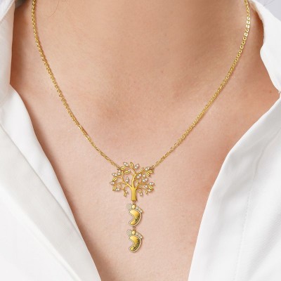 Collier maman arbre généalogique personnalisé avec pieds de bébé 1-10 pendentifs